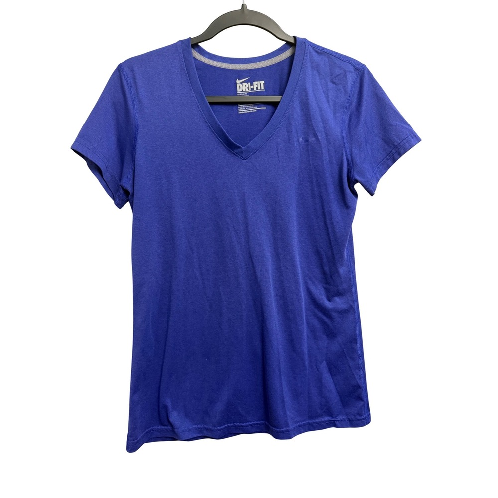 Nike Dri-FIT Womens V-Neck Training Shirt Royal Blue Short Sleeve Medium Top